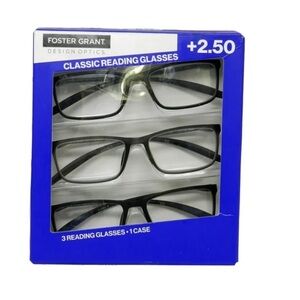 Foster Grant Black Reading Glasses 3-Pack +2.50